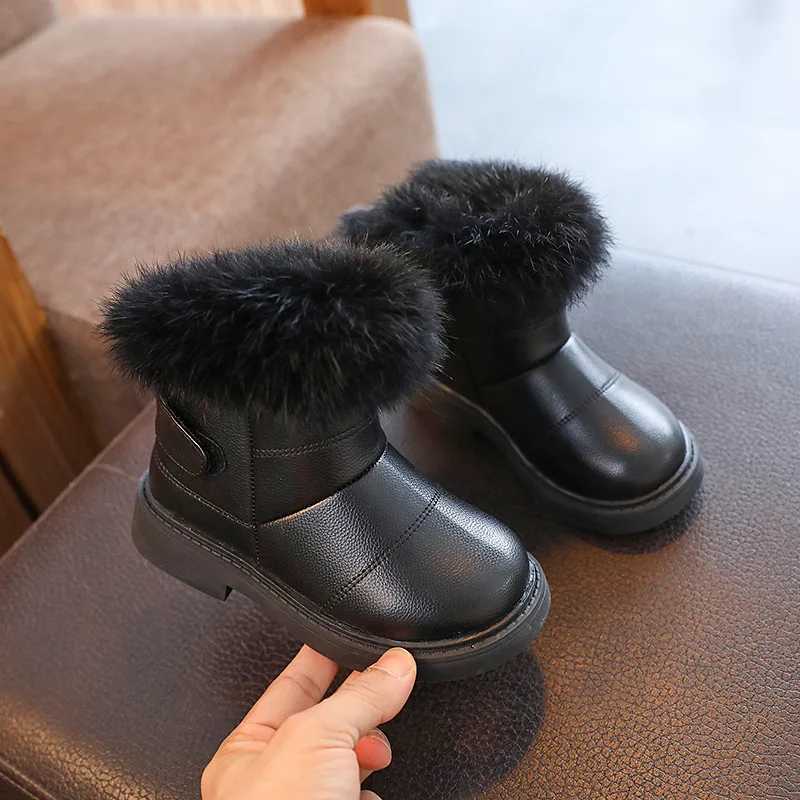 Winter Warm Snow Boots Toddler Fashion Soft Leather Waterproof Shoes Girls Cute Rabbit Fur Ankle Boots Botas Femininas Infantil M240906