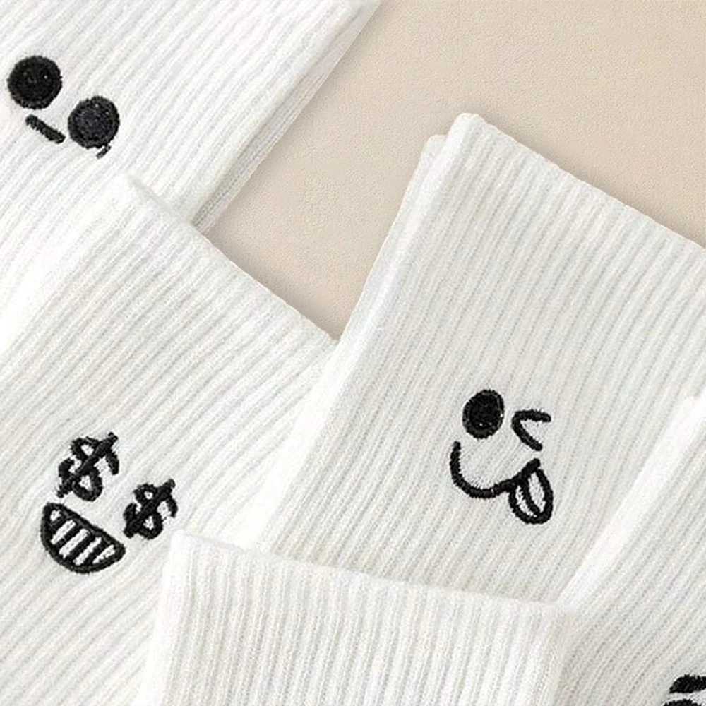 5 pairs of mens white cartoon socks fashionable version expressing socks simple design soft breathable and comfortable casual socks W240905