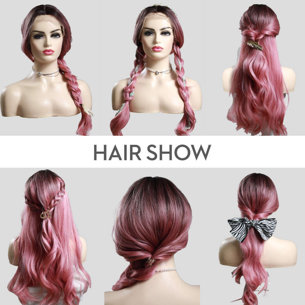 Charmsoure Pink Body Wave Front Wig Cospaly Daily Natural Women's Heat Resistance Synthetic Lace Wigs