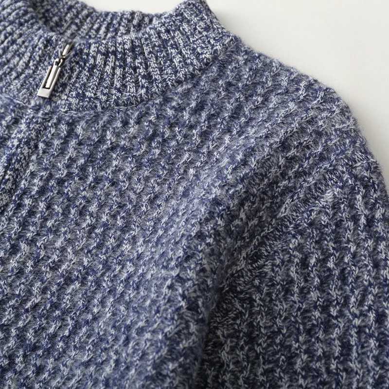 Autumn And Winter New Best-Selling 100% Wool Cardigan Men Stand Collar Long Sleeve Business Casual Warm Coat Zipper Sweater. Y240906