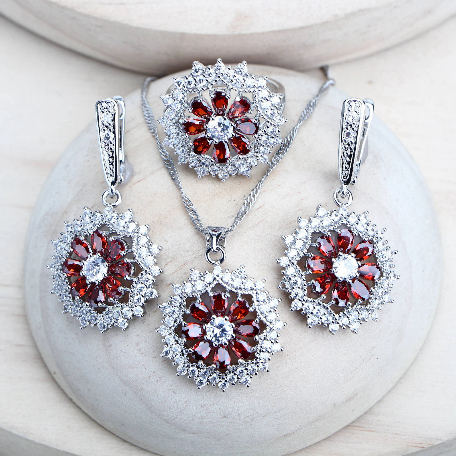 Silver 925 bridal jewelry set cubic zirconia clothing jewelry wedding ring earrings pendant bracelet necklace 240906