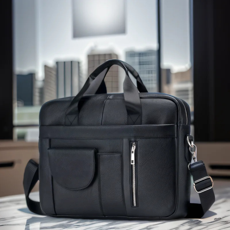 Mens briefcase large capacity business teacher laptop bag mens leather shoulder administrative office handbag highquality 240906
