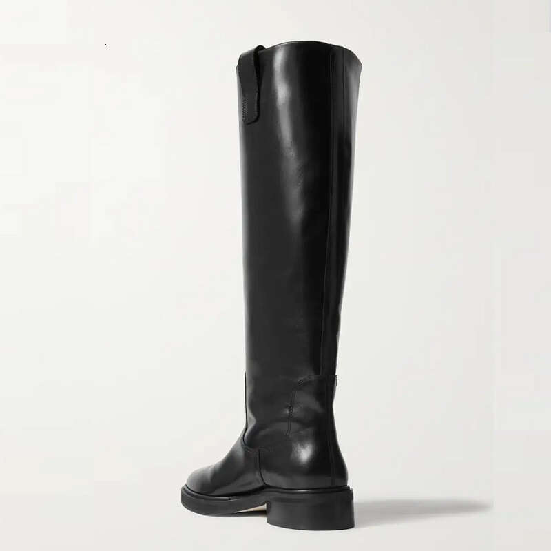 Krazing Pot Cow Leather Big Size 44 45 Round Toe Med Heels Classics Equestrian Long Slip On Winter Brand Knee-High Boots