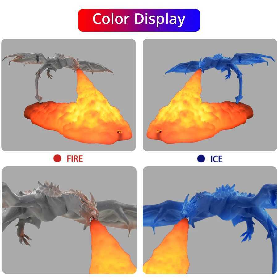 3D printed LED fire dragon ice dragon lamp room decoration rechargeable night light for holiday birthday gifts and home decoration W240816