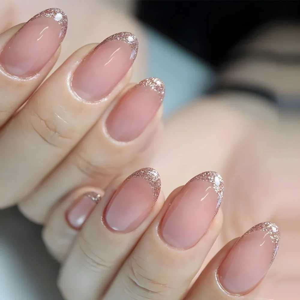 24 pieces of short squeeze nails with pink gradient stripe pattern fake nails with smooth artificial finger manipulation fake nails W240905