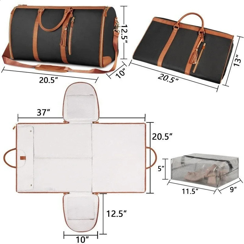 Lucshy Travel Bag PU Leather Garment Large Capacity New Foldable Storage Fashion Outdoor Sports Waterproof Handbag 240906