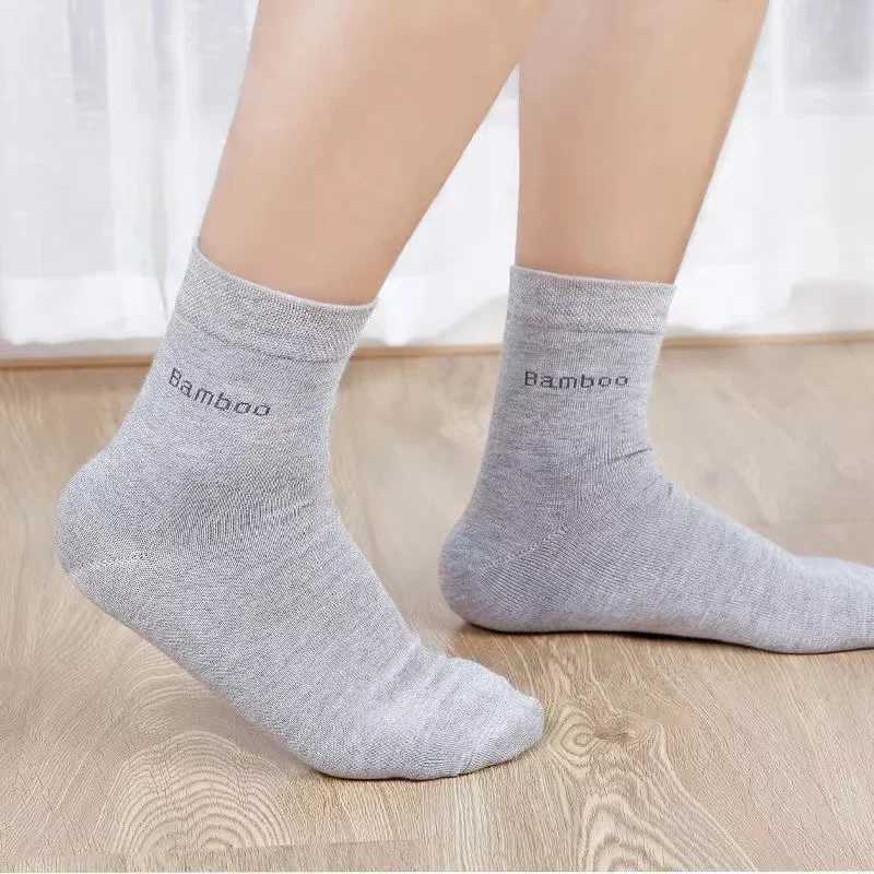 5Pairs/Mens Bamboo Fiber Socks Business Black Mid-tube Socks Deodorant Absorbent Breathable Spring Summer Bamboo Socks for Men Y240906