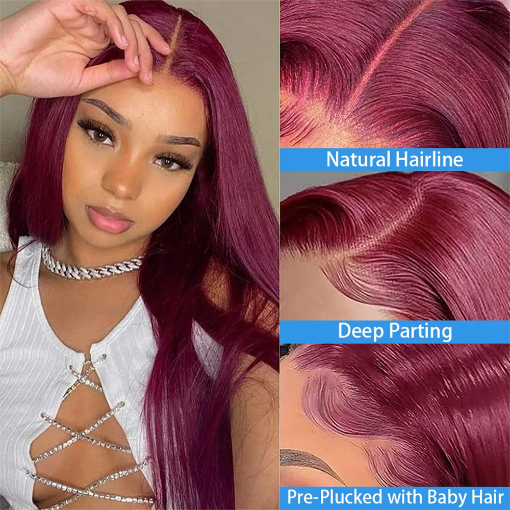 European, American and African black women's front lace wig parting long straight hair wine red synthetic wig set