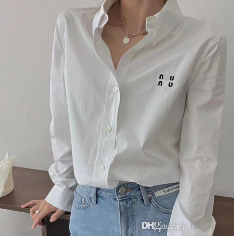 Spring Autumn Designer Tops Shirts For Women Blouses Fashion Embroidery Luxury Base Shirt Womens Long Sleeve Lapel Coat Loose Blue Blouse
