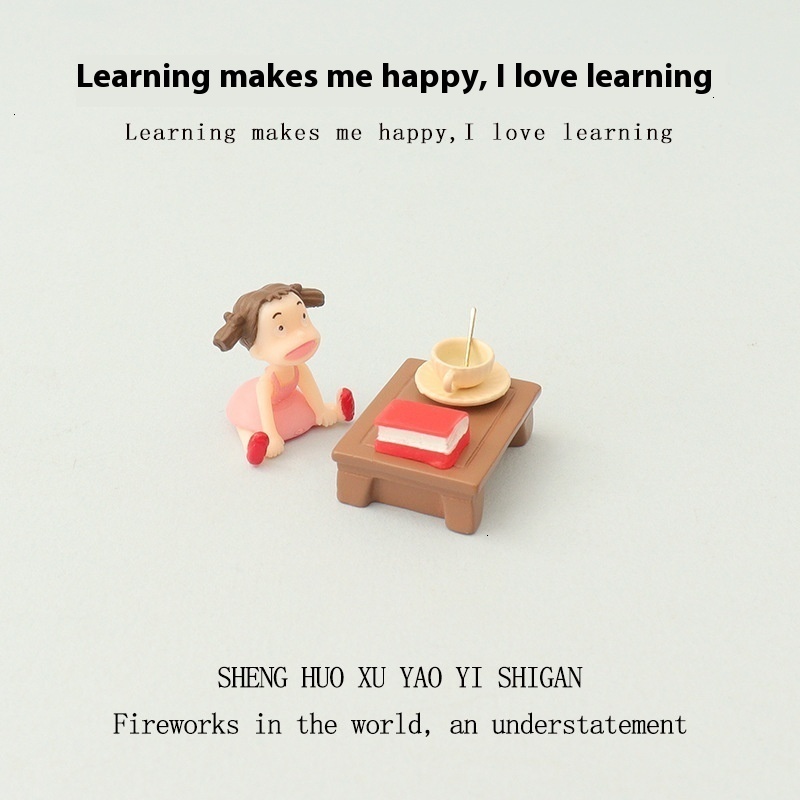 Creative Cute Learning Scene Ultra Mini Coffee Cup Short Table Girl Potted Pottery Landscape Baby House Decoration Ornament