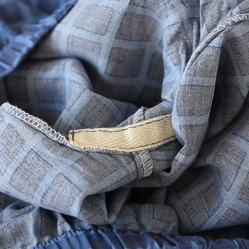 New spring and autumn mens 100% viscose pajamas long-sleeved trousers summer thin cotton plaid home service two-piece suit men Y240906