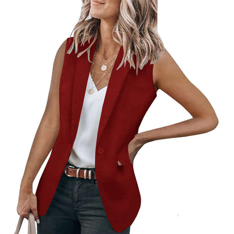 2024 Summer New Style Sleeveless Coat Solid Color Suit Collar Loose Cardigan Women's Wear