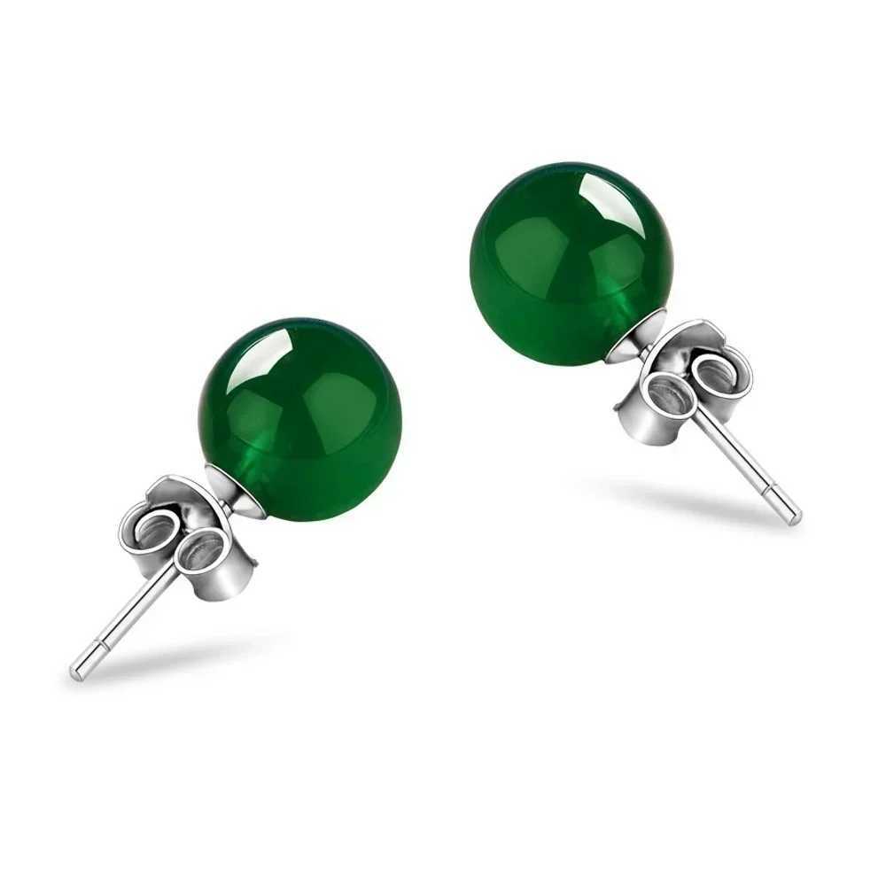 Womens Fashion Natural 8mm Green Solid Earrings Fashion Mom Birthday Gift W240803