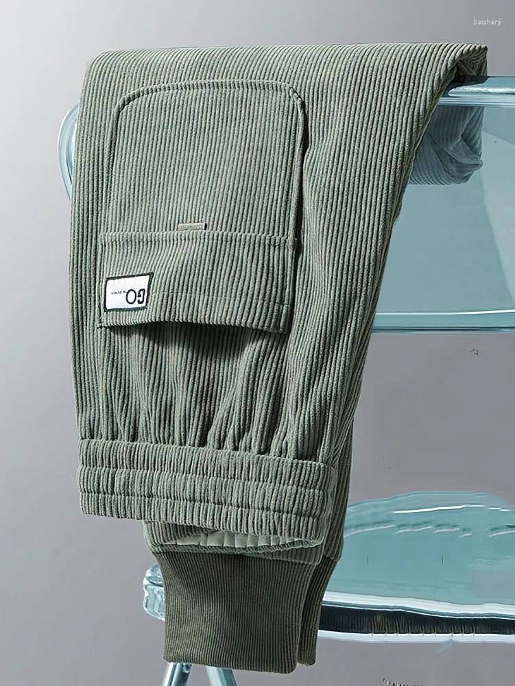Men's Pants Corduroy Men Casual Joggers Outdoor Sport Walking Wide Leg Brown Sweatpants Baggy Ankle-Length Work Trousers Male