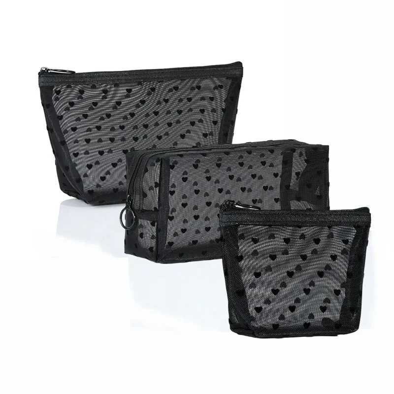 1 transparent makeup bag suitable for women travel storage laundry bag makeup organizer luggage heart-shaped mesh makeup bag W240905