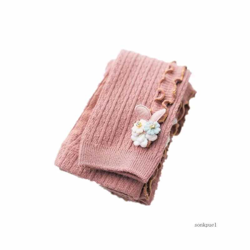 2024 New Baby Girls Leggings Kids Girl Solid Color Pants Knitwear Leggings Slim Autumn Winter Legging Y240906