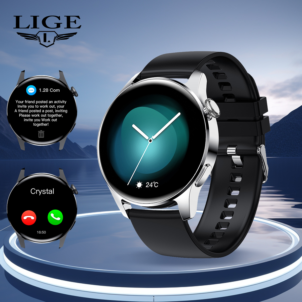 LIGE Smart Wearable Watch Multi functional Sports Waterproof Alarm Clock Chronograph Bluetooth Call Message Push Remote Control Camera Watch