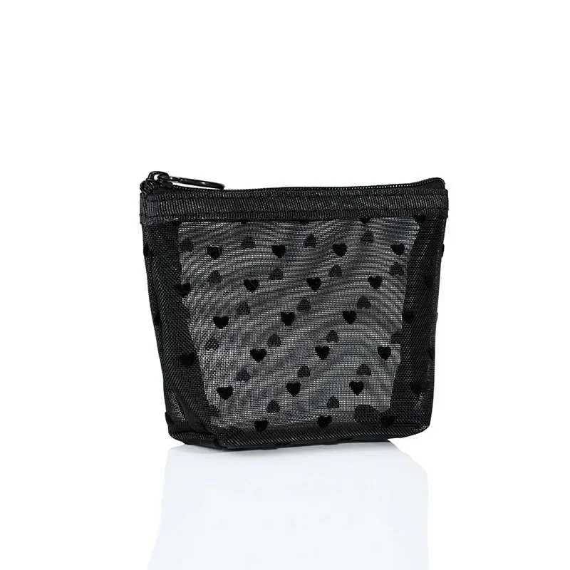 1 transparent makeup bag suitable for women travel storage laundry bag makeup organizer luggage heart-shaped mesh makeup bag W240905