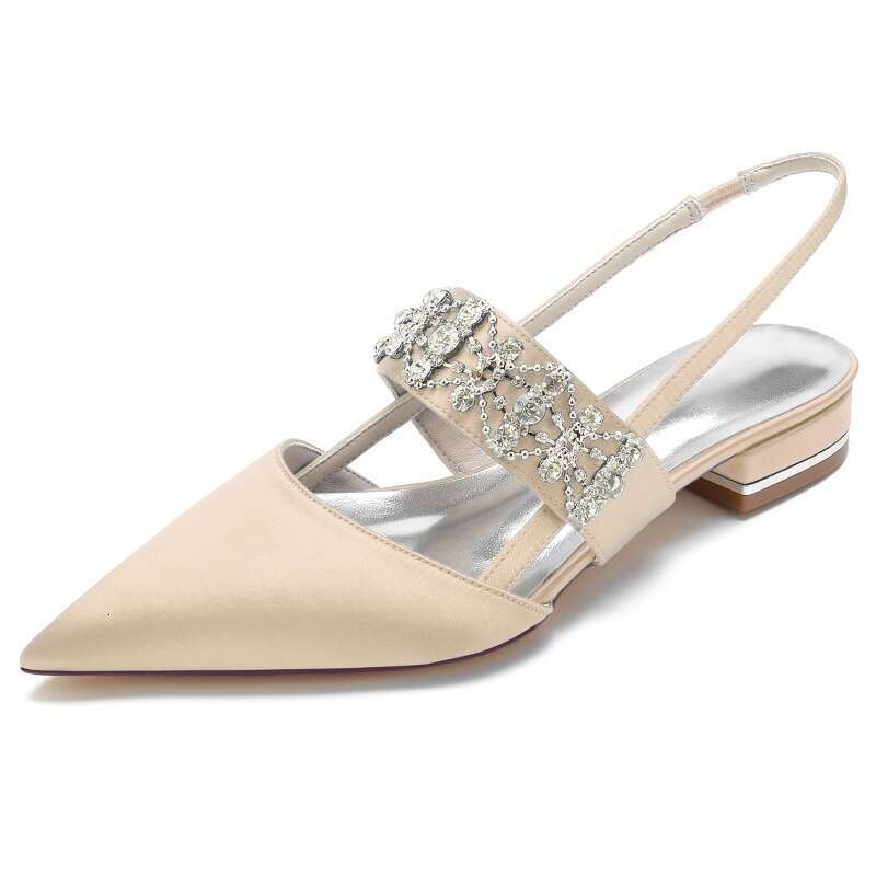 2024 Pointed Sier Insole Flat Sole 36-43 New Rhie Satin Women Ribbon Sweet Sandals 3Cm Thick Heel Pumps