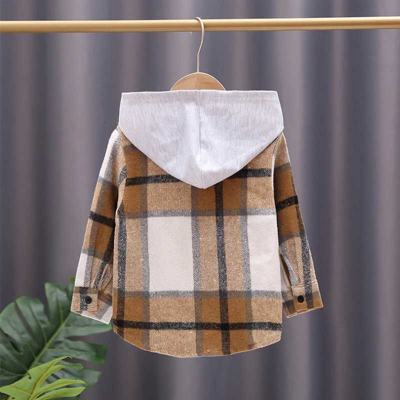 Autumn Baby Boy Solid Cotton Clothes Fashion Kid Girls Plaid Hoodies Jacket Top Children Single Breasted Long Sleeve Shirts Y240906