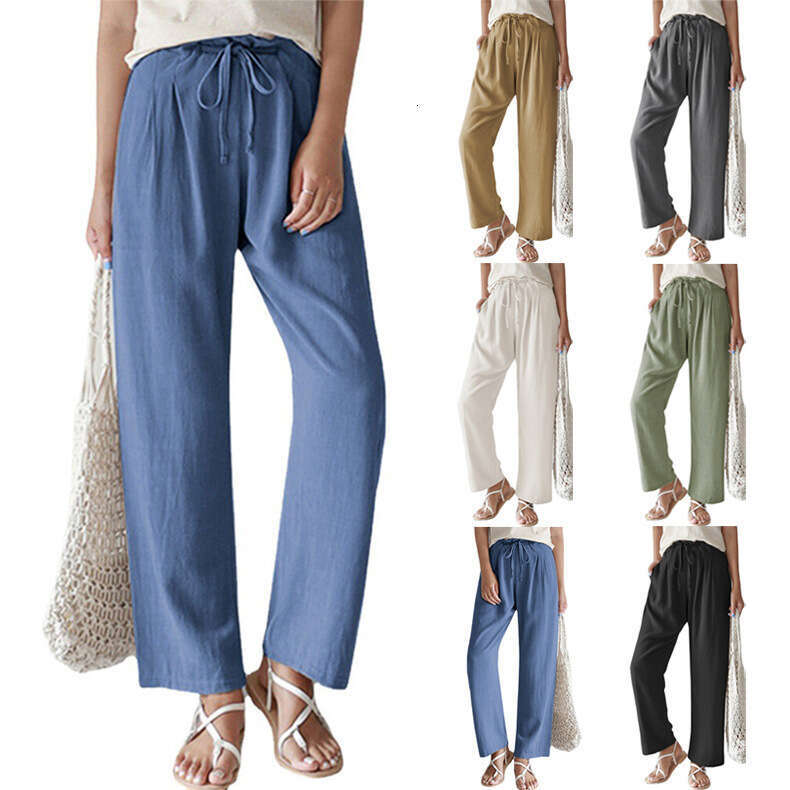 2024 Spring and Summer New Loose Casual Women's Solid Color Elastic Waist Strap Straight Pants