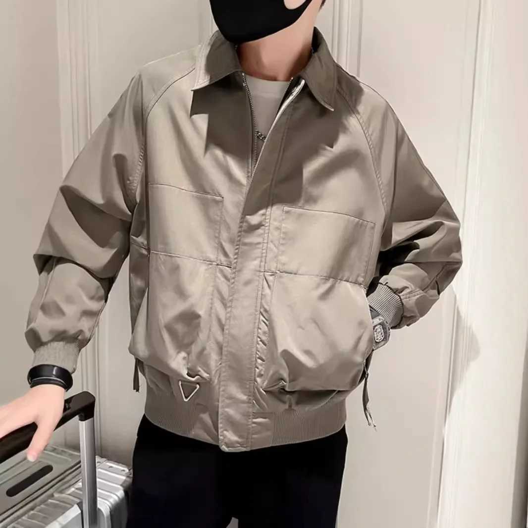 Design Sensibility Mens Autumn Top Jacket Loose Fit Trendy Korean Style Khaki Workwear Flying Jacket For Men Y240906