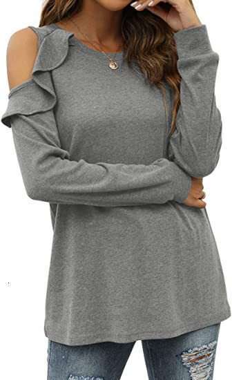 2024 Autumn/Winter New Knitwear Round Neck Off Shoulder Ruffled Loose Casual Top for Women