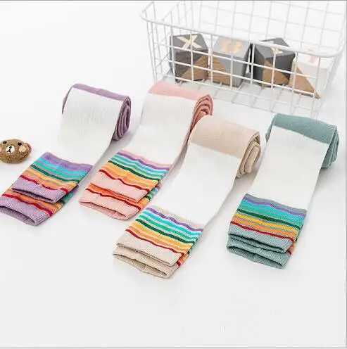 Spring 2024 new childrens pantyhose color matching rainbow baby cropped pants girls leggings Y240906