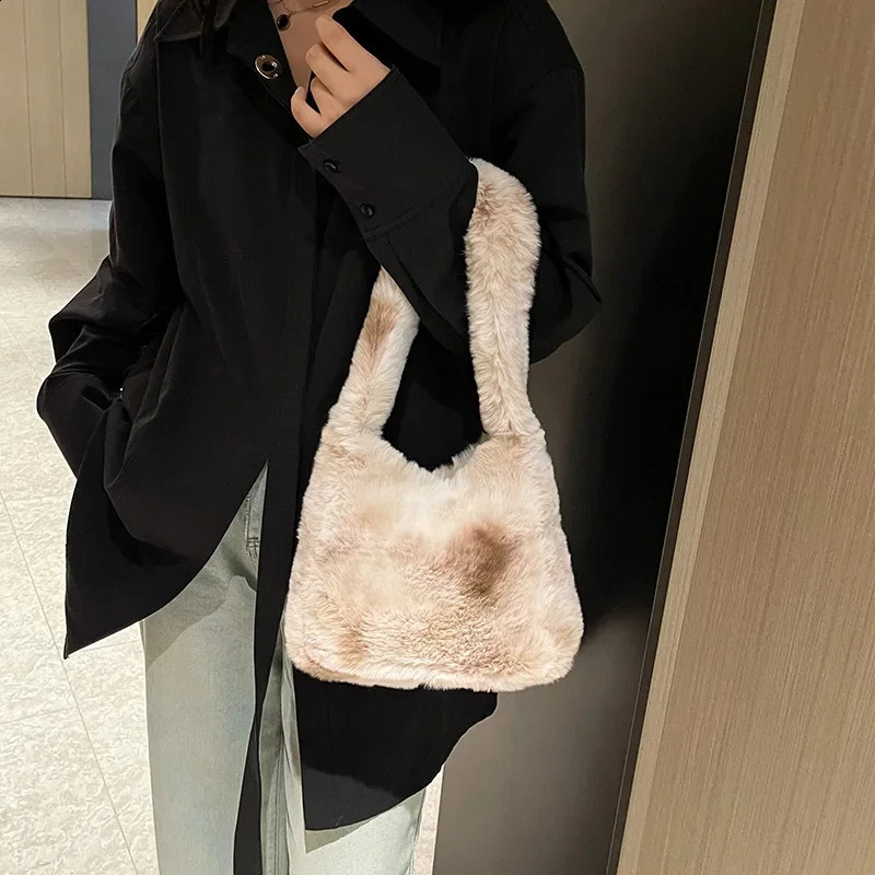 LEFTSIDE soft faux fur womens shoulder bag Y2K winter ner Korean fashion handbag trend warm cross body 240906
