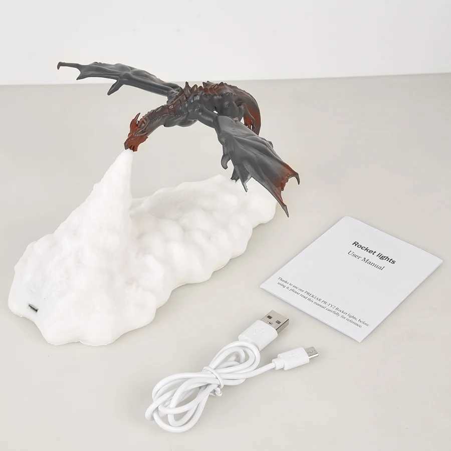 3D printed LED fire dragon ice dragon lamp room decoration rechargeable night light for holiday birthday gifts and home decoration W240816