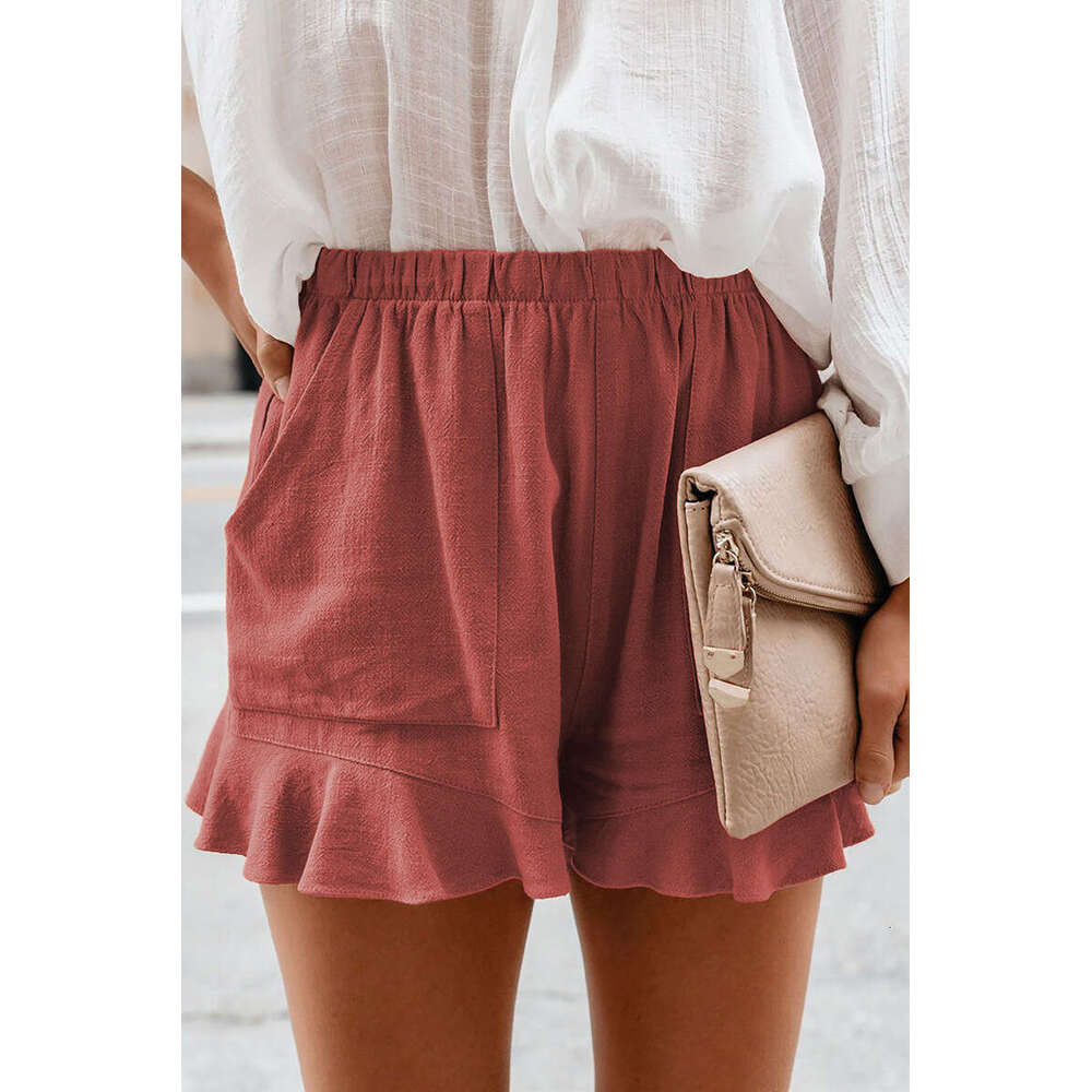 Summer cotton casual shorts for women's 2024 new European version solid color high waisted pleated loose straight leg pants