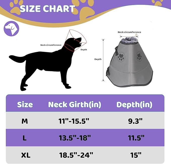 Dog Cone Collar After Surgery, Adjustable Breathable Pet Reecovery Cone for Large Medium Small Size Dog, Wound Care Recovery Collar, Black/gray
