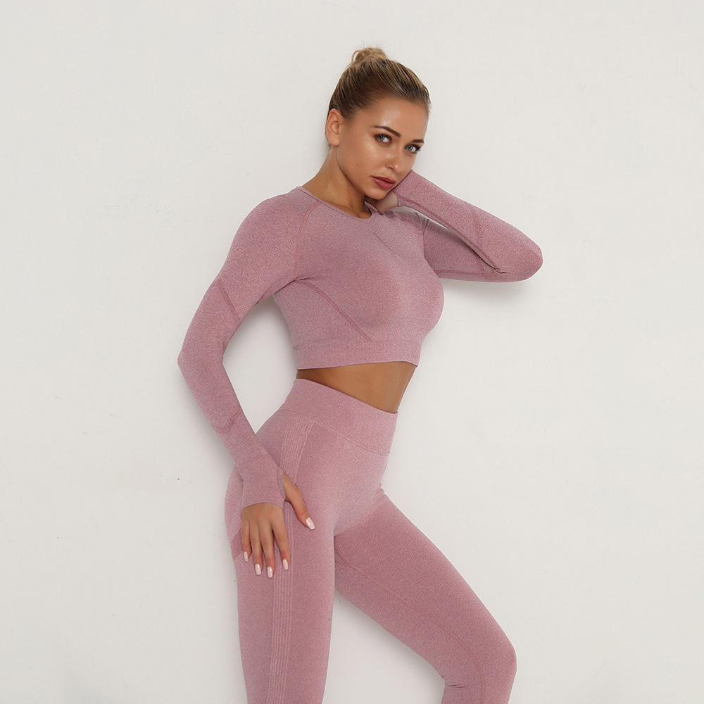 YDML New seamless top, long sleeved high stretch yoga suit, round neck hoodie, sports and fitness top for women