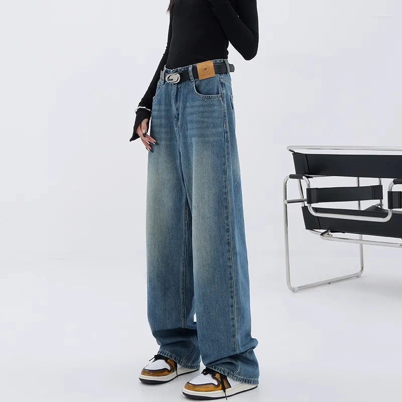 Fashionable Women's Wide Leg Jeans: Versatile High-Waisted Distressed Britches