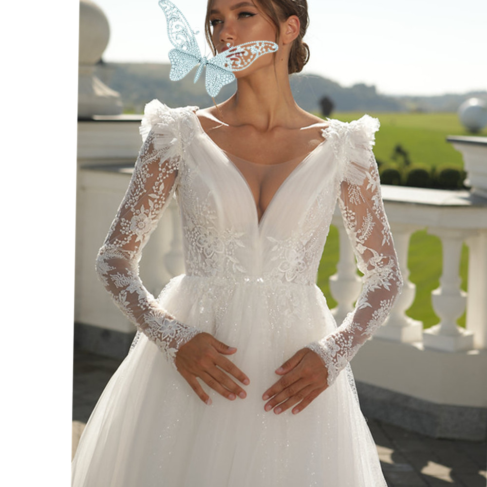Plus Size Boho Dresses 2024 V Neck Beach Lace Wedding Gowns Elegant Bohemian Tulle A Line Bridal Dress Vestido De Novia 12