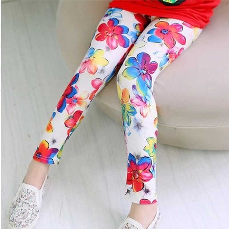 2022 Girls Pencil Pants Spring Autumn Kids Leggings Children Flower Printed Skinny Pants 1-11 Years Girl Cotton Trousers Y240906