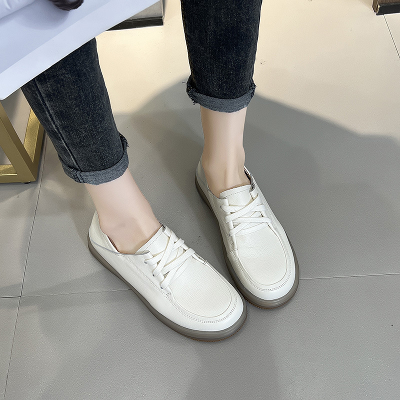 Head layer cowhide small white shoes women 2024 new soft bottom soft surface shoes flat casual shoes