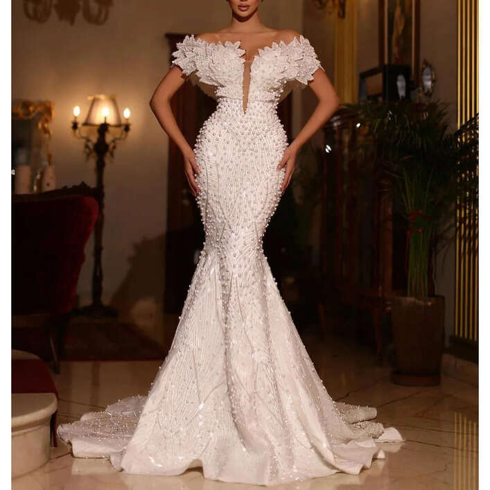 Mermaid Wedding Dresses Sleeveless V Neck Off Shoulder D Lace Leappliques Sequins Beaded Pearls Or Length Plus Size Formal Bridal Gowns Abiti Da Sposa