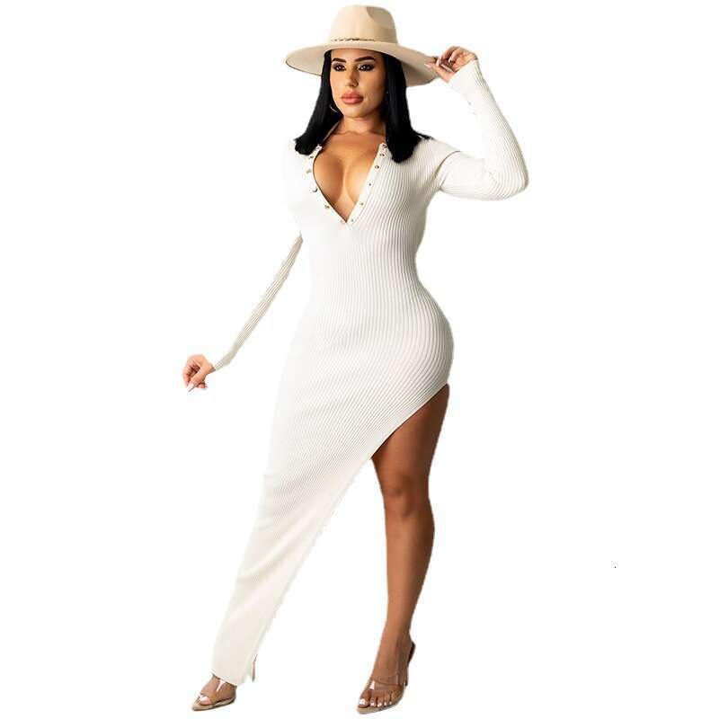 2023 new autumn, spring, and winter fashion for women's clothing, slim fit, concealed button, lapel, backless, sleeved, slit, long skirt