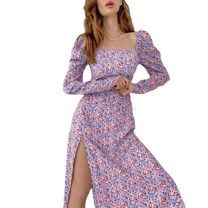 2023 Spring/Summer Bohemian Sleeve Split Dress, Youthful and Sweet Daisy Printed Long Dress