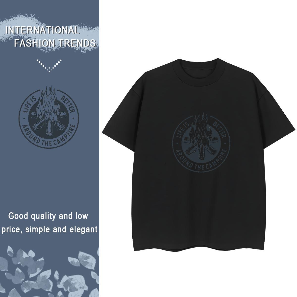 Loose Fit Mens T Shirts 100% Cotton 230g letter Home Outdoor Anime O Neck Short Sleeves Couples T Shirts Customized Tops