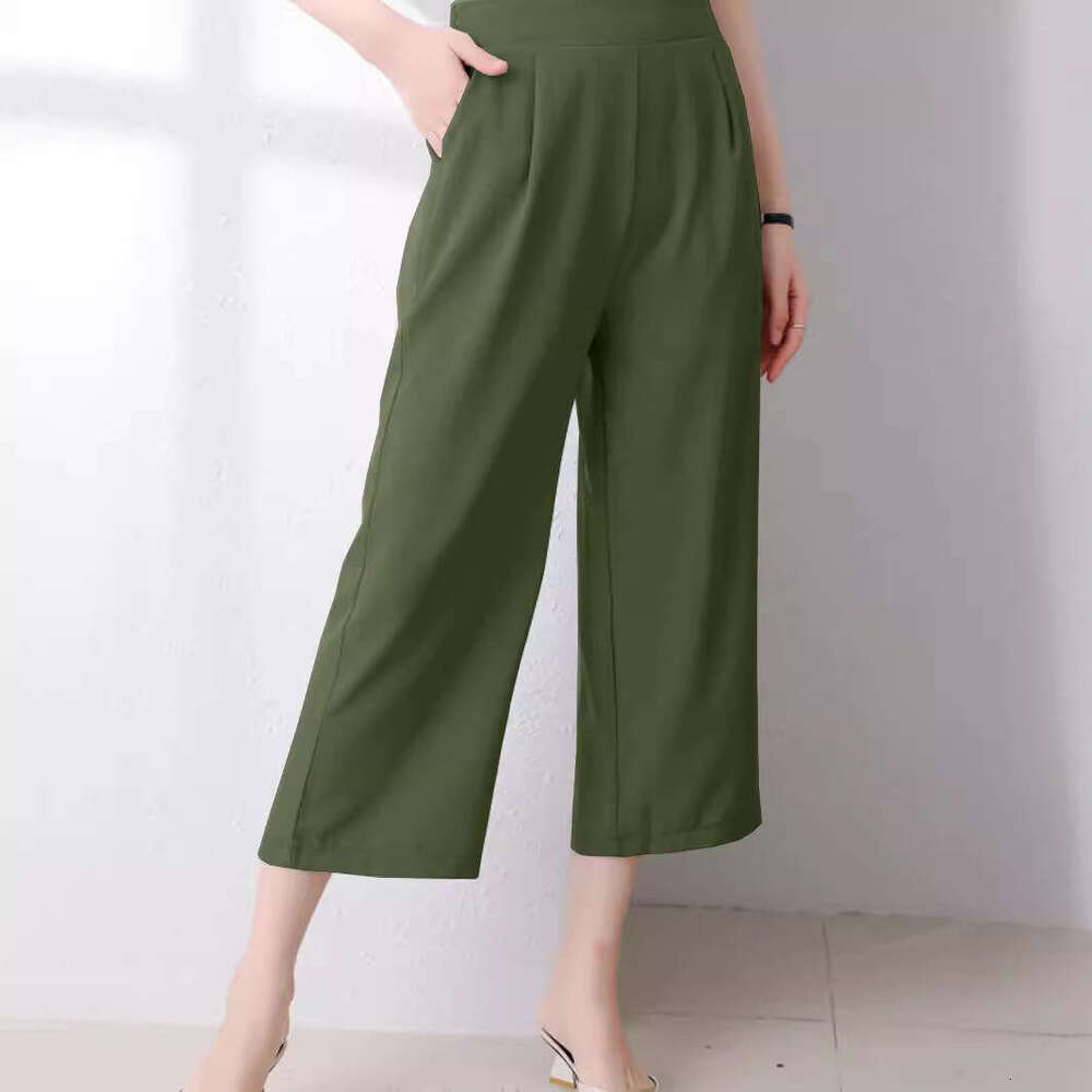 2024 Spring/Summer/Autumn Elastic Wide Leg Women's High Waist Drop Nine Cent Thin Straight Casual Pants