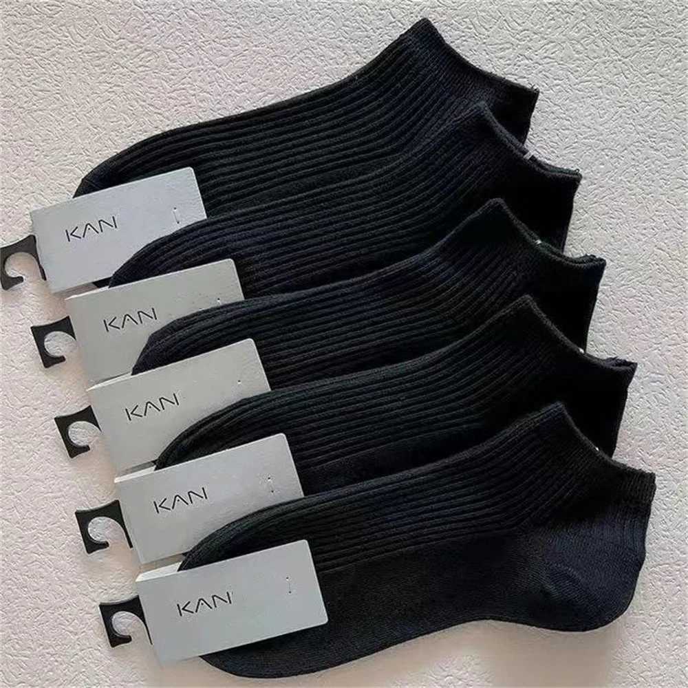 5 Pairs High Quality Double Needle Mens Womens Cotton Socks Short Tube Black/White Sports Socks Summer Invisible Ankle Meias Y240906