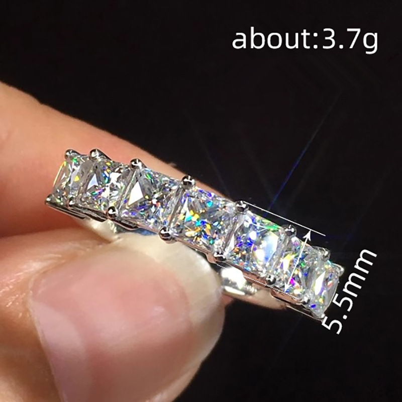 Sterg Sier Princess Cut White Topaz CZ Dia Gemstones Wedding Ring for Women