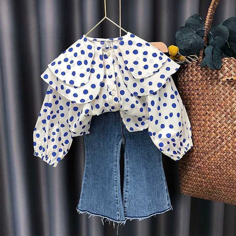 Girls Fashion Polka Dot Shirt Spring Autumn 2024 New Casual Large Lapel Childrens Long-Sleeved Pure Cotton Top Cute Baby Shirt Y240906