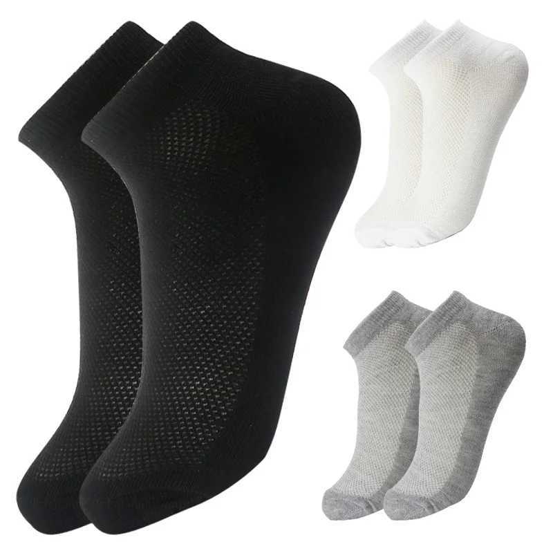 6 pairs of breathable mens socks short ankle elastic solid color mesh high-quality cotton womens socks unisex plus size Eur 38-46 W240905