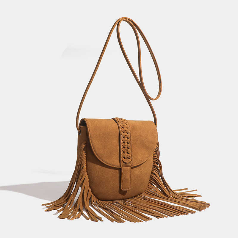Spring Flip Woven Tassel Bag Soft Leather Trendy Versatile Cross Shoulder Women's Bag 240915