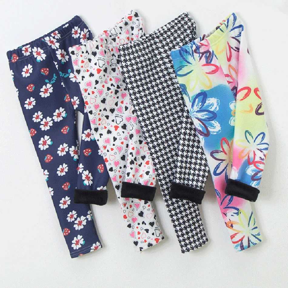 Girls Winter Leggings with Plush Lining Stretchy Waisted and Warmth Comfortable Long Pants Suitable Active Kids in Cold Weather Y240906