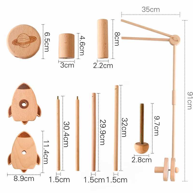Wooden baby rocket bed bell holder planetary pattern newborn mobile baby bed hanger toy holder adjustable frame bedding W240815