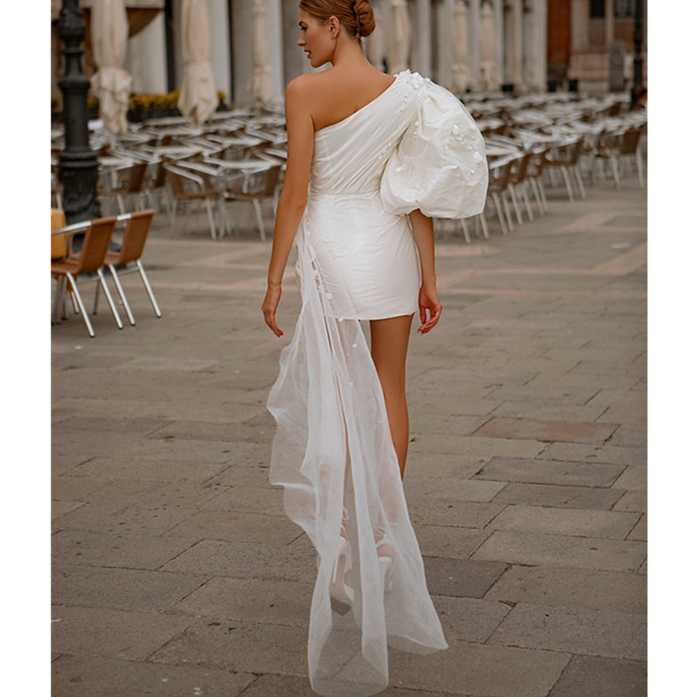 Elegant Mermaid Wedding Dresses Long Sleeves V Neck Sequins Appliques Bridal Gowns Lace Train 3D Lace Hollow Ruffles Bridal Gown 03